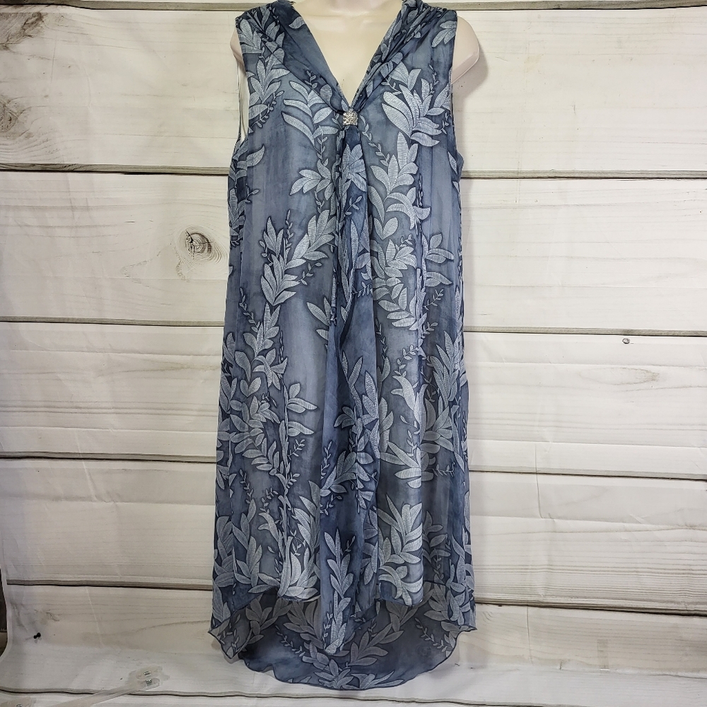 Michael Tyler Dress Blue Sheer Floral Sleeveless Maxi/High-low Size Medium 